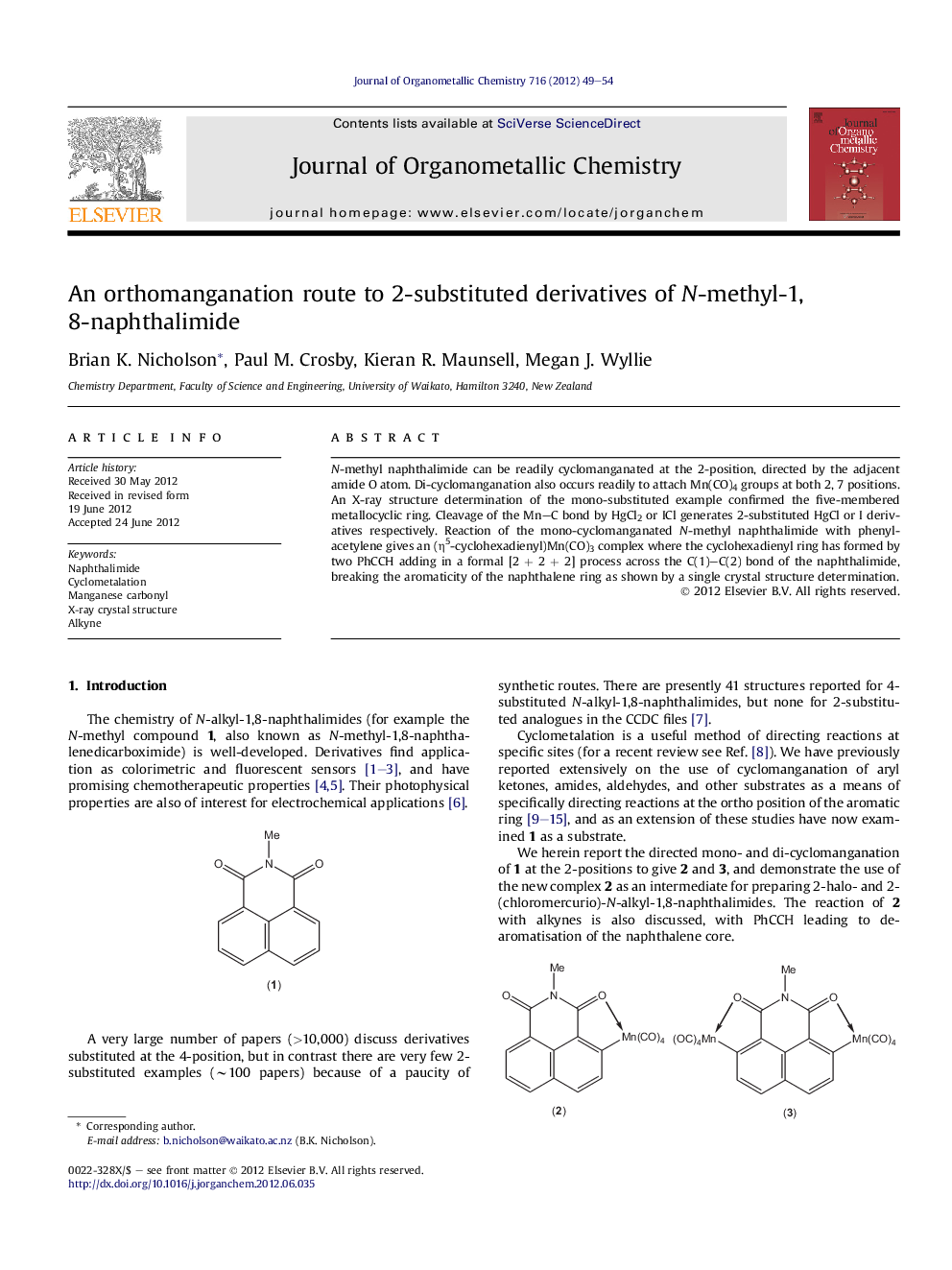An orthomanganation route to 2-substituted derivatives of N-methyl-1,8-naphthalimide