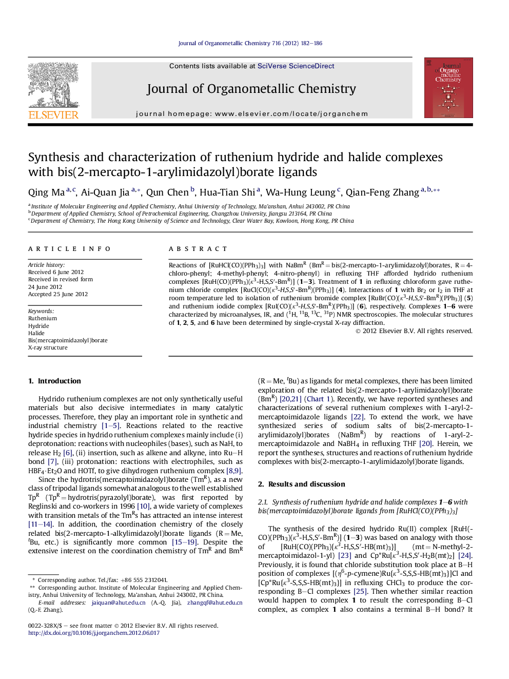 Synthesis and characterization of ruthenium hydride and halide complexes with bis(2-mercapto-1-arylimidazolyl)borate ligands