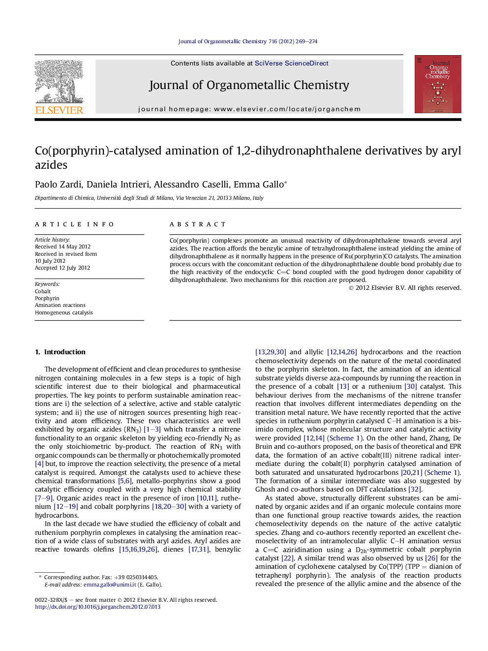 Co(porphyrin)-catalysed amination of 1,2-dihydronaphthalene derivatives by aryl azides