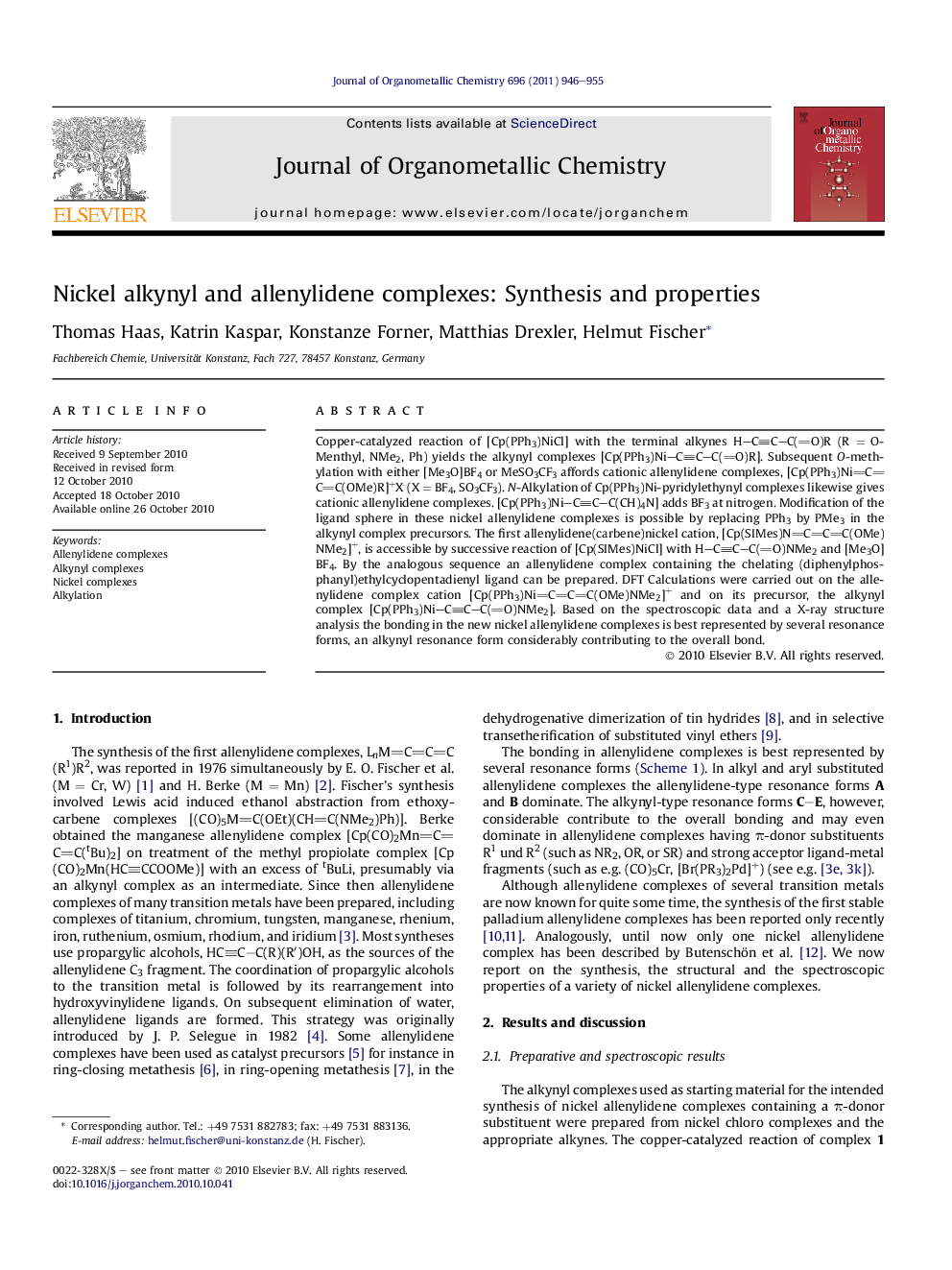 Nickel alkynyl and allenylidene complexes: Synthesis and properties