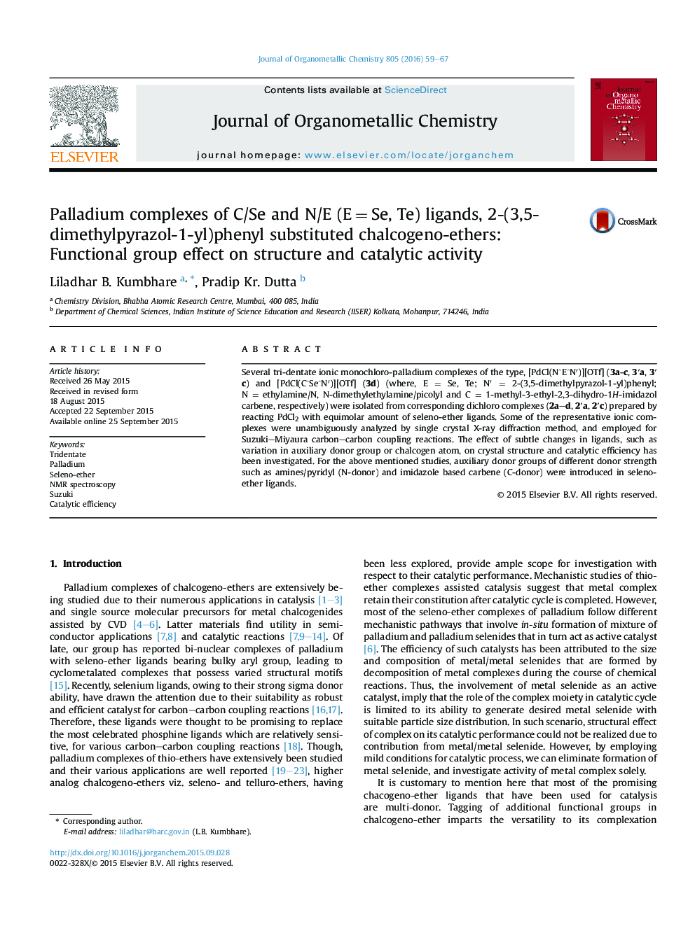 Palladium complexes of C/Se and N/E (E = Se, Te) ligands, 2-(3,5-dimethylpyrazol-1-yl)phenyl substituted chalcogeno-ethers: Functional group effect on structure and catalytic activity