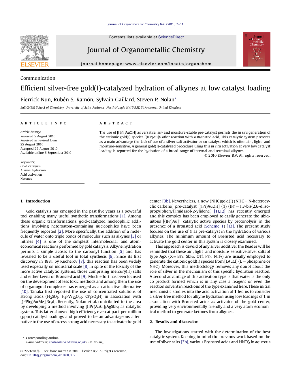 Efficient silver-free gold(I)-catalyzed hydration of alkynes at low catalyst loading