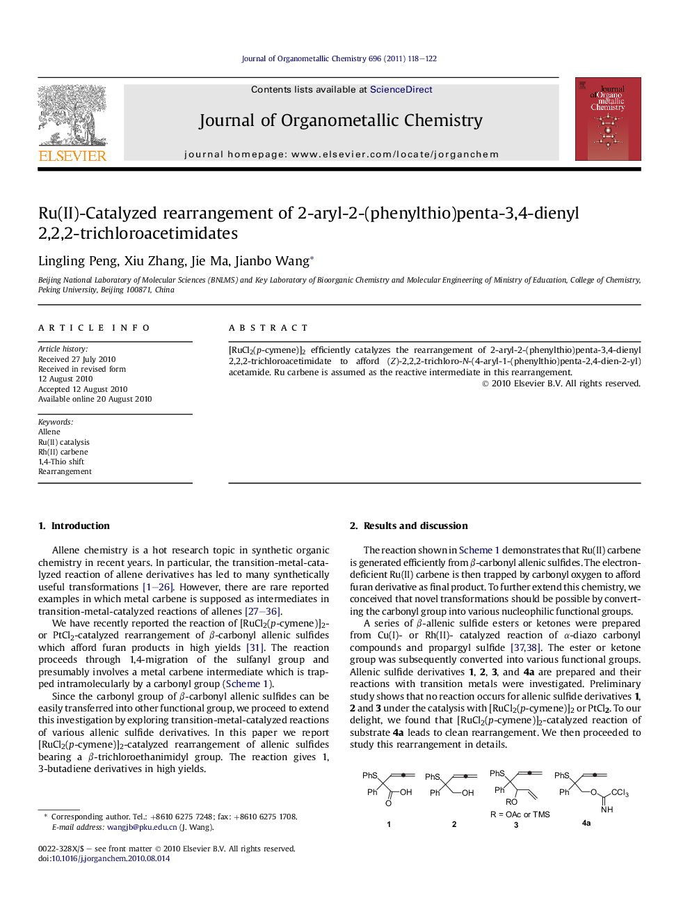 Ru(II)-Catalyzed rearrangement of 2-aryl-2-(phenylthio)penta-3,4-dienyl 2,2,2-trichloroacetimidates