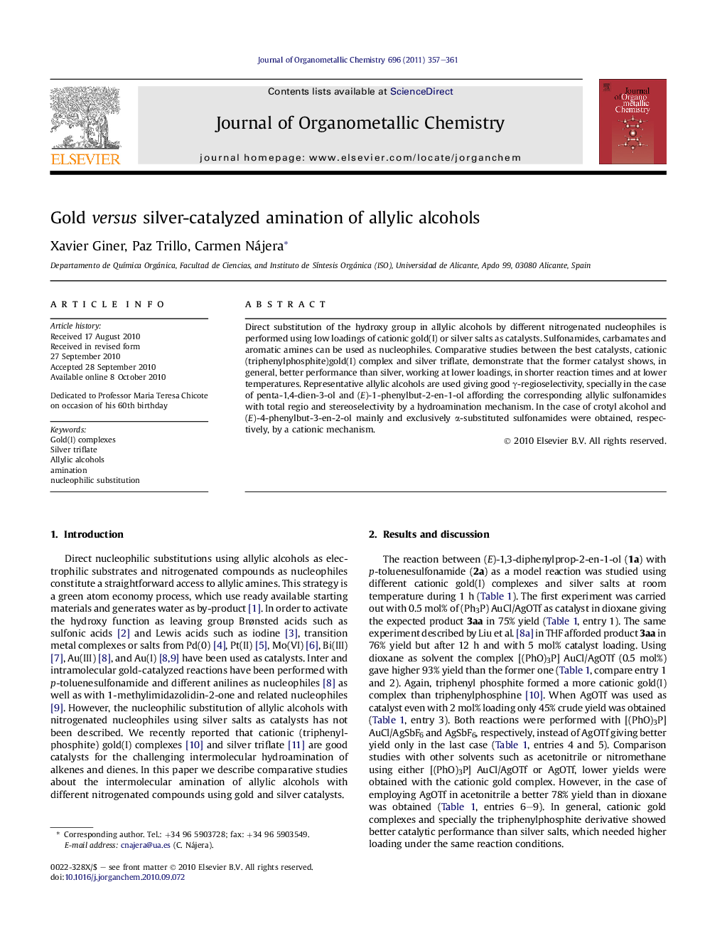 Gold versus silver-catalyzed amination of allylic alcohols