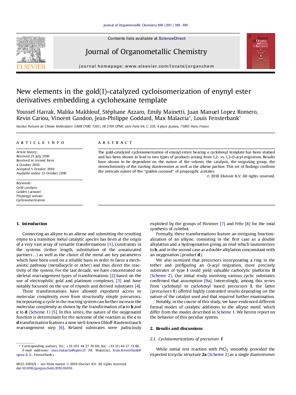 New elements in the gold(I)-catalyzed cycloisomerization of enynyl ester derivatives embedding a cyclohexane template