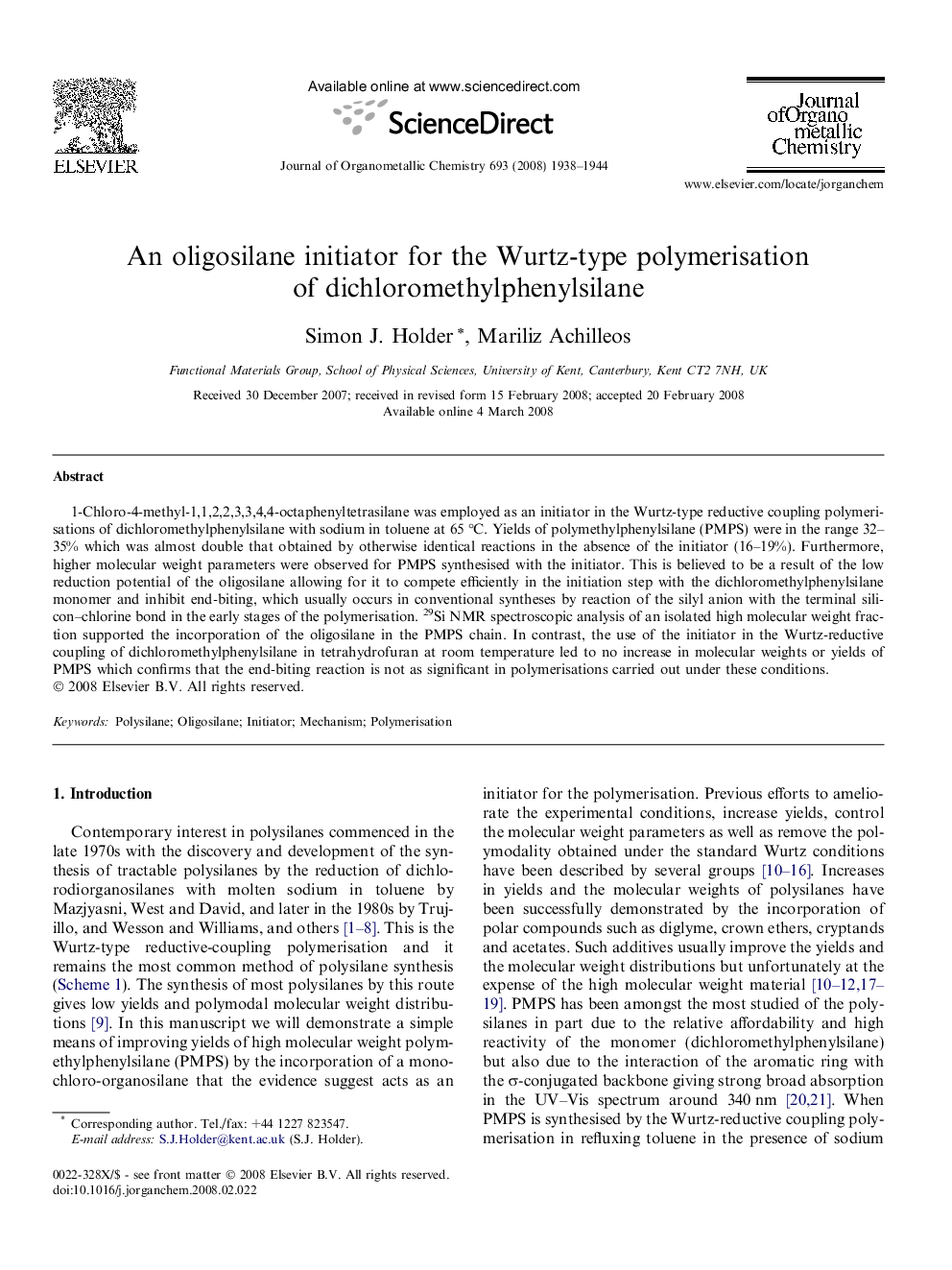 An oligosilane initiator for the Wurtz-type polymerisation of dichloromethylphenylsilane