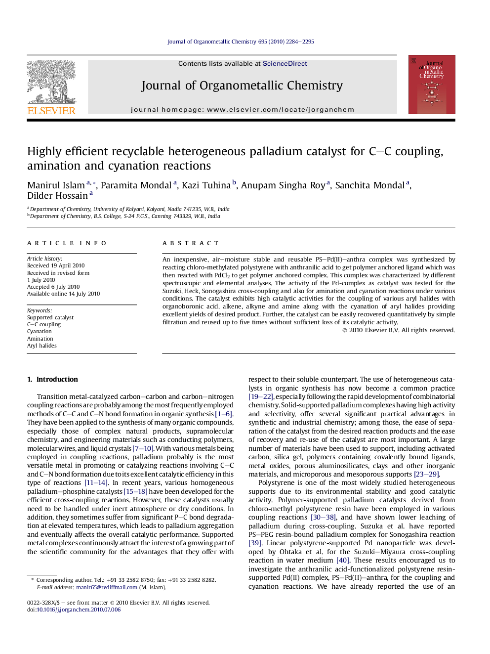 Highly efficient recyclable heterogeneous palladium catalyst for C–C coupling, amination and cyanation reactions