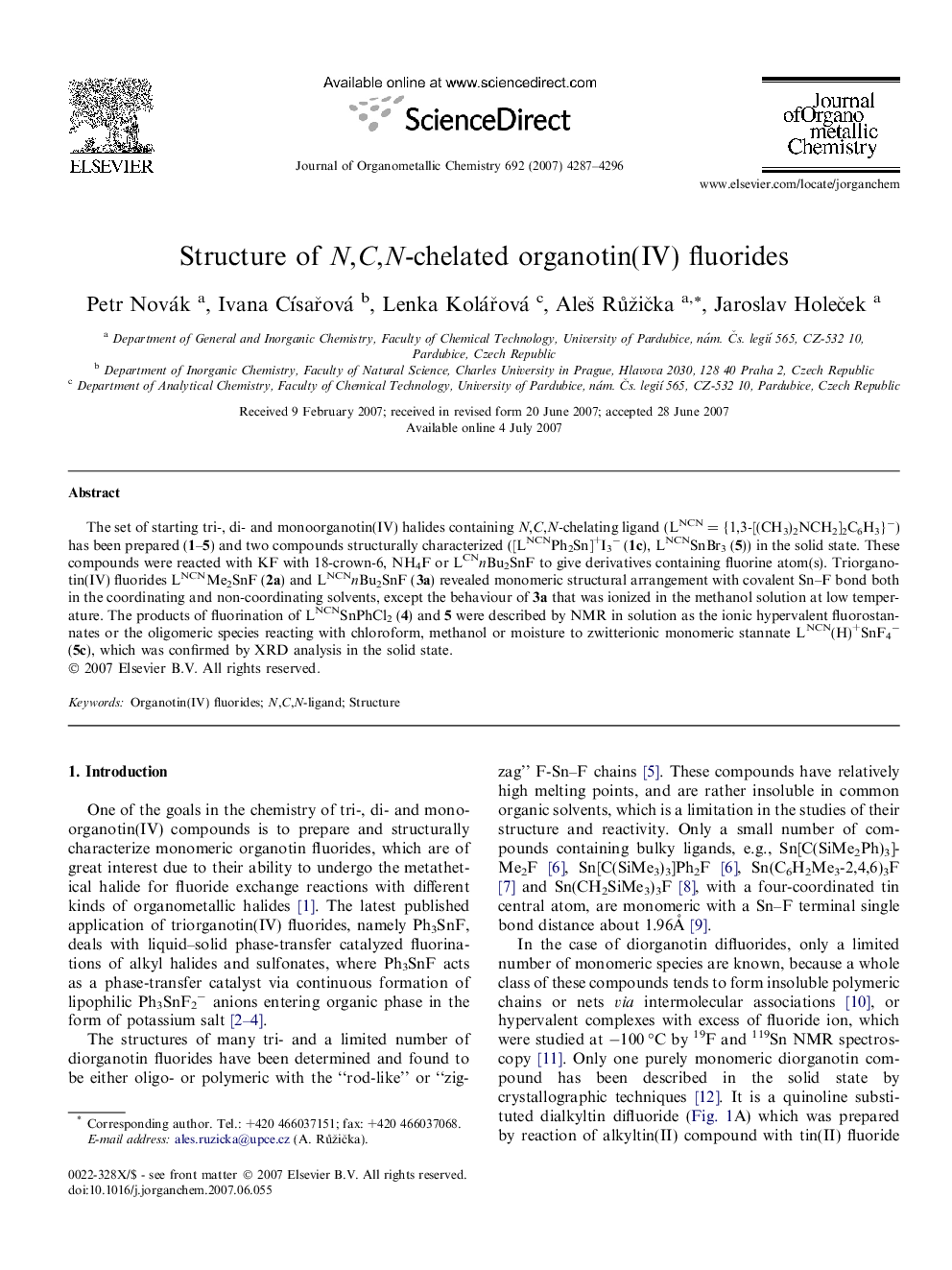 Structure of N,C,N-chelated organotin(IV) fluorides