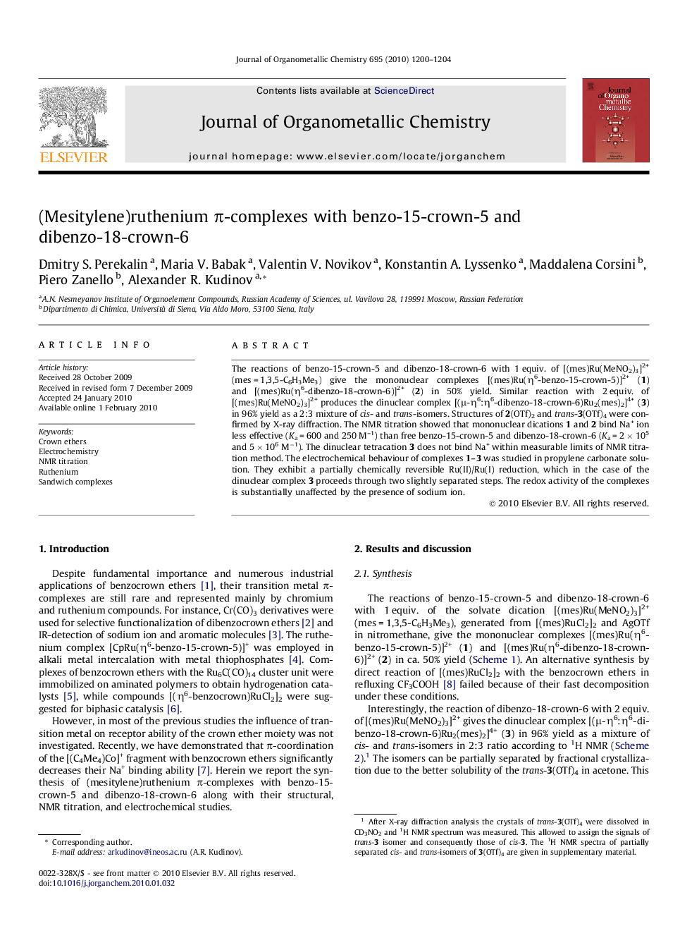 (Mesitylene)ruthenium π-complexes with benzo-15-crown-5 and dibenzo-18-crown-6