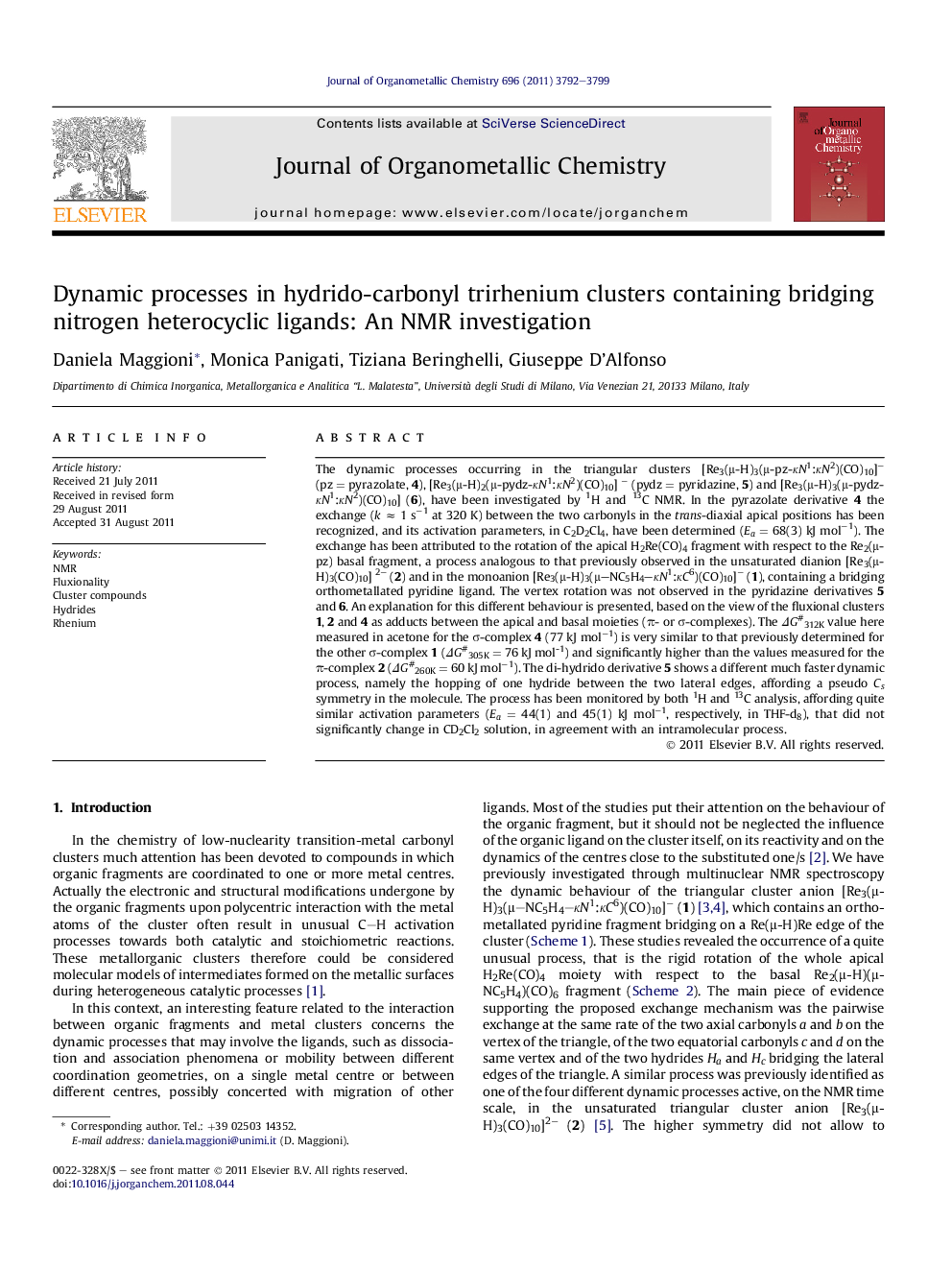 Dynamic processes in hydrido-carbonyl trirhenium clusters containing bridging nitrogen heterocyclic ligands: An NMR investigation