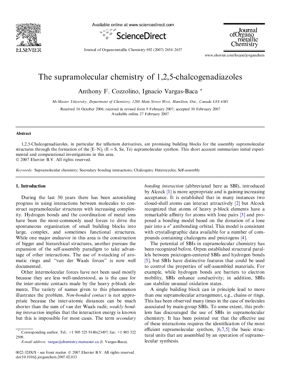 عکس صفحه اول مقاله: The supramolecular chemistry of 1,2,5-chalcogenadiazoles The supramolecular chemistry of 1,2,5-chalcogenadiazoles