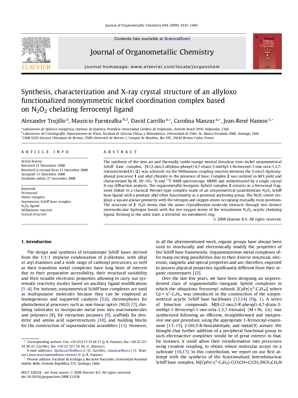 Synthesis, characterization and X-ray crystal structure of an allyloxo functionalized nonsymmetric nickel coordination complex based on N2O2 chelating ferrocenyl ligand