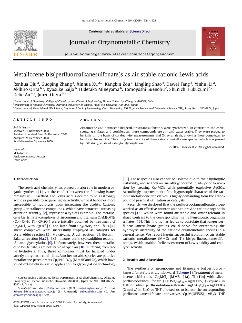Metallocene bis(perfluoroalkanesulfonate)s as air-stable cationic Lewis acids