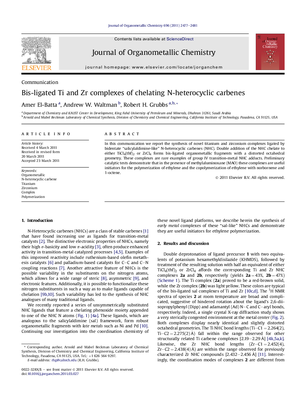 Bis-ligated Ti and Zr complexes of chelating N-heterocyclic carbenes