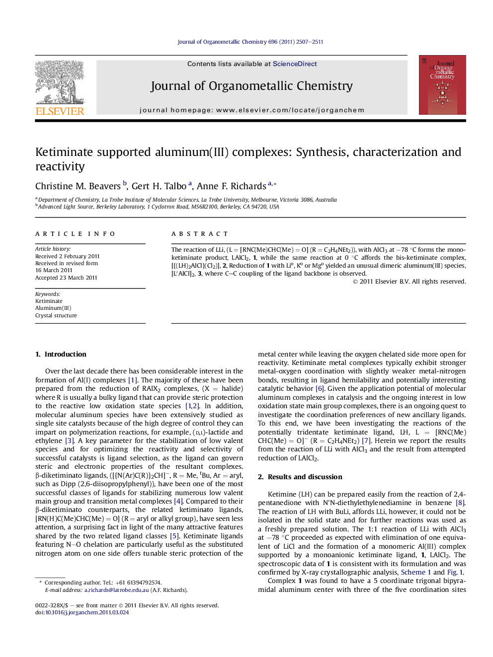 Ketiminate supported aluminum(III) complexes: Synthesis, characterization and reactivity