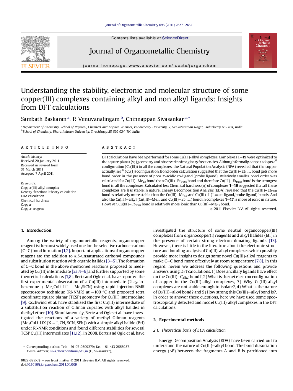 Understanding the stability, electronic and molecular structure of some copper(III) complexes containing alkyl and non alkyl ligands: Insights from DFT calculations