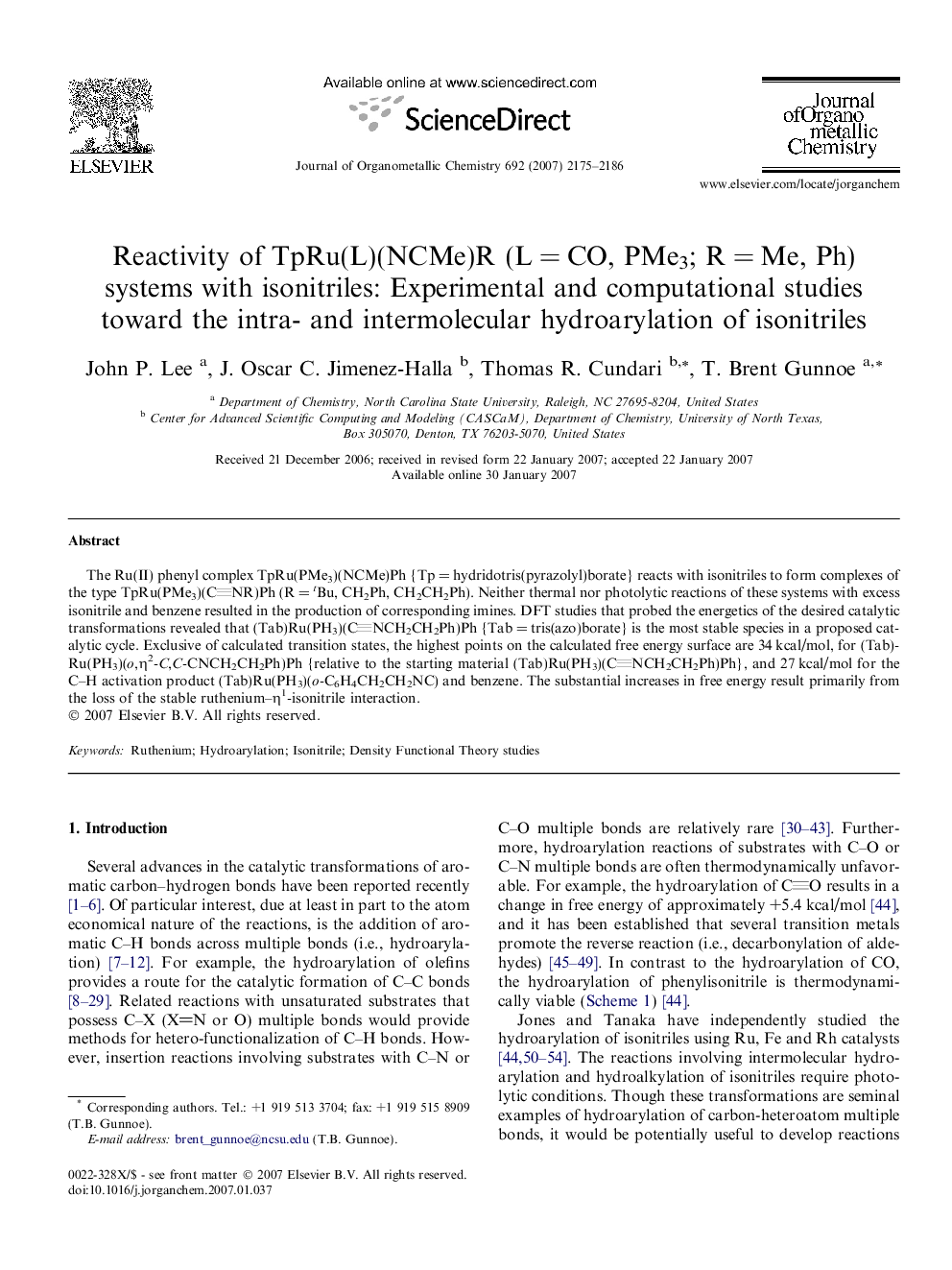 Reactivity of TpRu(L)(NCMe)R (L = CO, PMe3; R = Me, Ph) systems with isonitriles: Experimental and computational studies toward the intra- and intermolecular hydroarylation of isonitriles