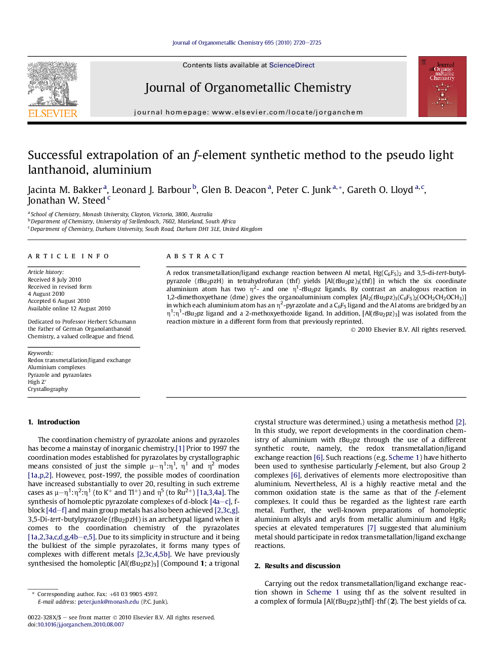 Successful extrapolation of an f-element synthetic method to the pseudo light lanthanoid, aluminium