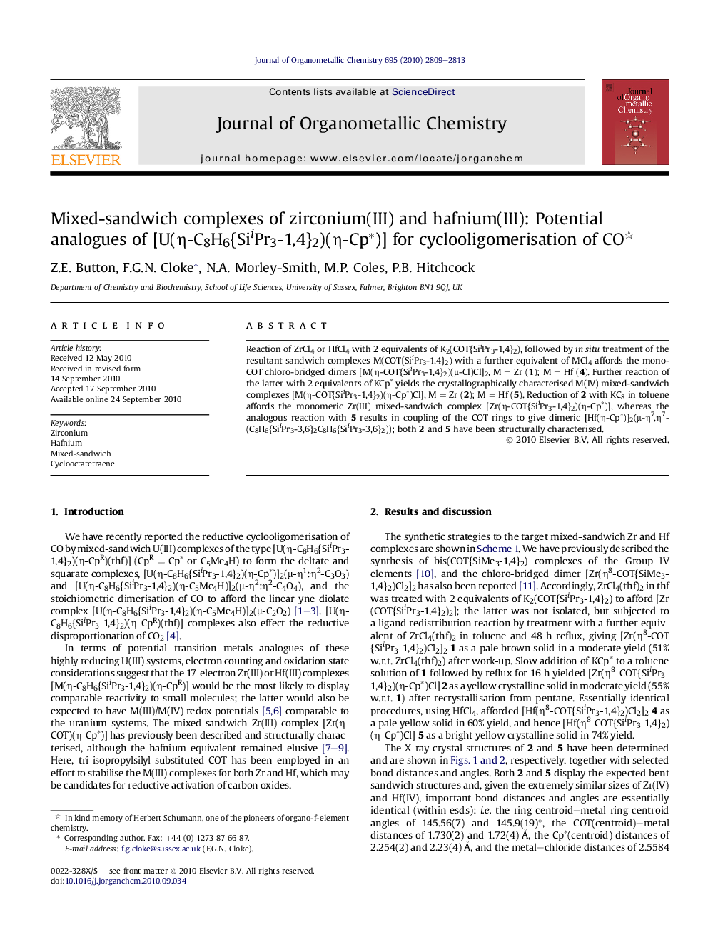 Mixed-sandwich complexes of zirconium(III) and hafnium(III): Potential analogues of [U(η-C8H6{SiiPr3-1,4}2)(η-Cp∗)] for cyclooligomerisation of CO 