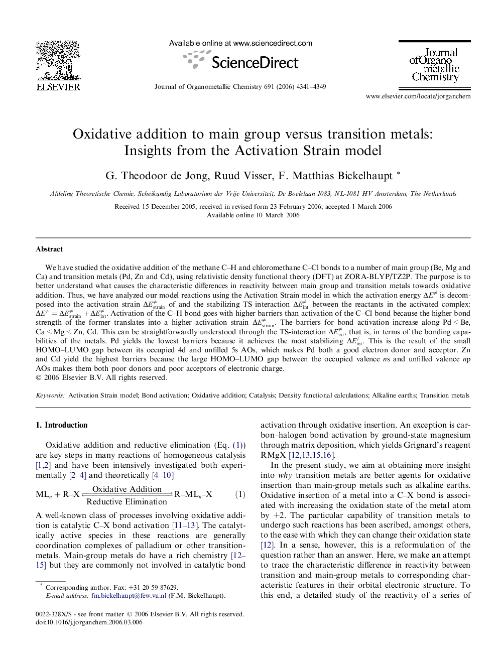 Oxidative addition to main group versus transition metals: Insights from the Activation Strain model