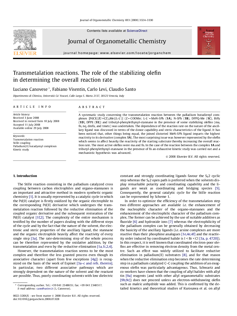 Transmetalation reactions. The role of the stabilizing olefin in determining the overall reaction rate