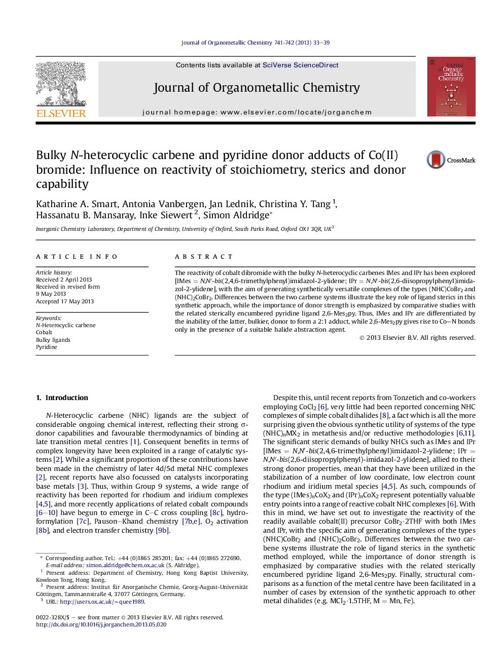 Bulky N-heterocyclic carbene and pyridine donor adducts of Co(II) bromide: Influence on reactivity of stoichiometry, sterics and donor capability