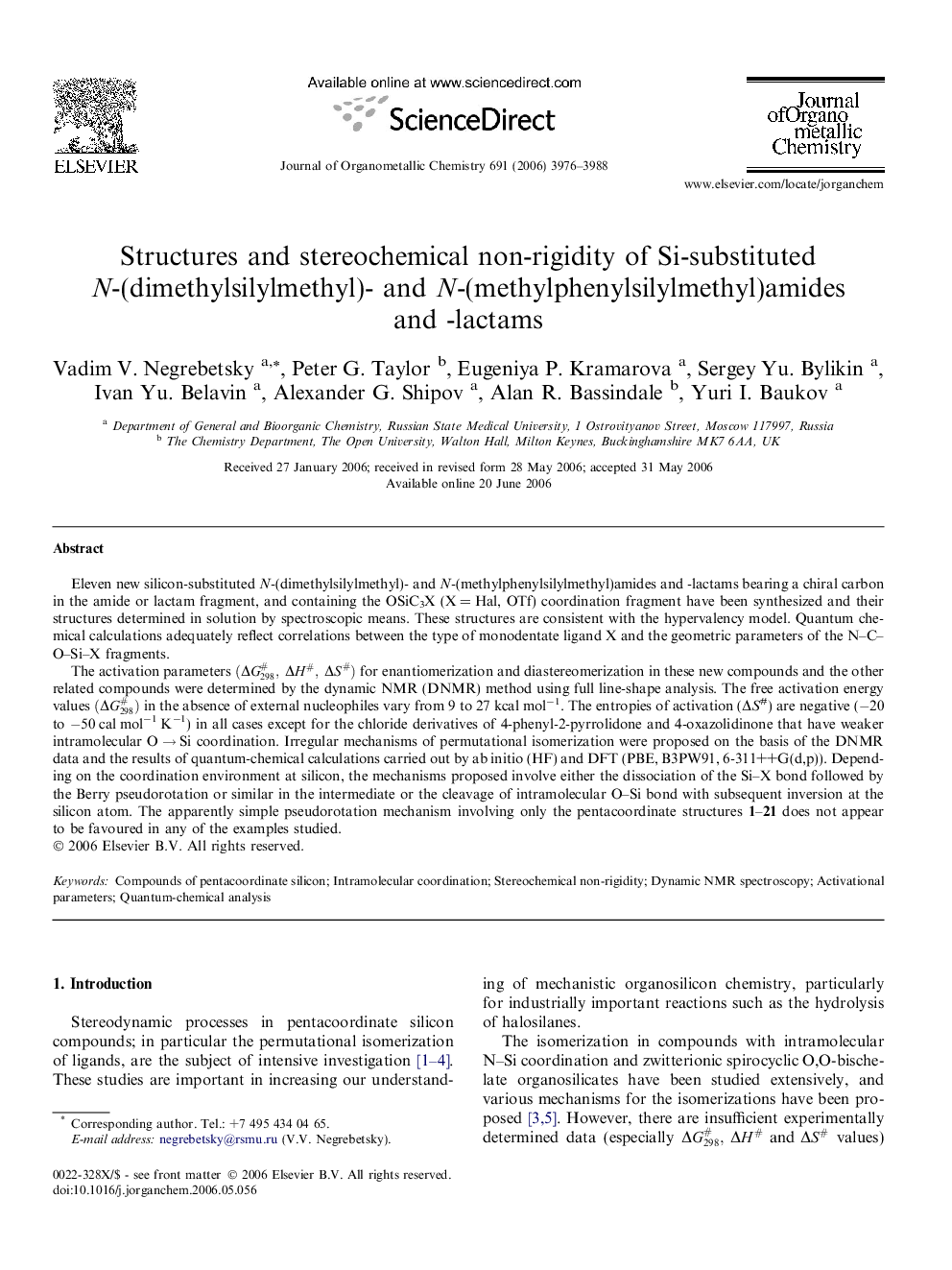 Structures and stereochemical non-rigidity of Si-substituted N-(dimethylsilylmethyl)- and N-(methylphenylsilylmethyl)amides and -lactams