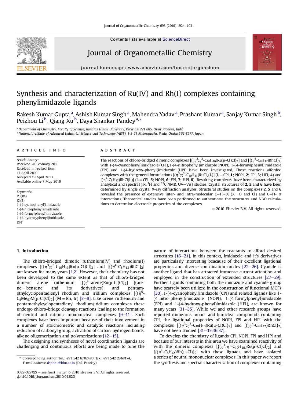 Synthesis and characterization of Ru(IV) and Rh(I) complexes containing phenylimidazole ligands