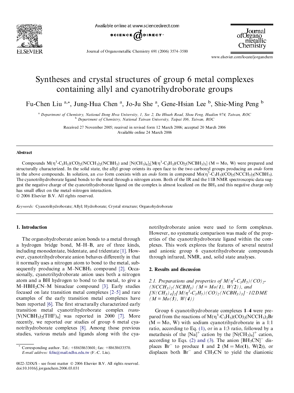 Syntheses and crystal structures of group 6 metal complexes containing allyl and cyanotrihydroborate groups