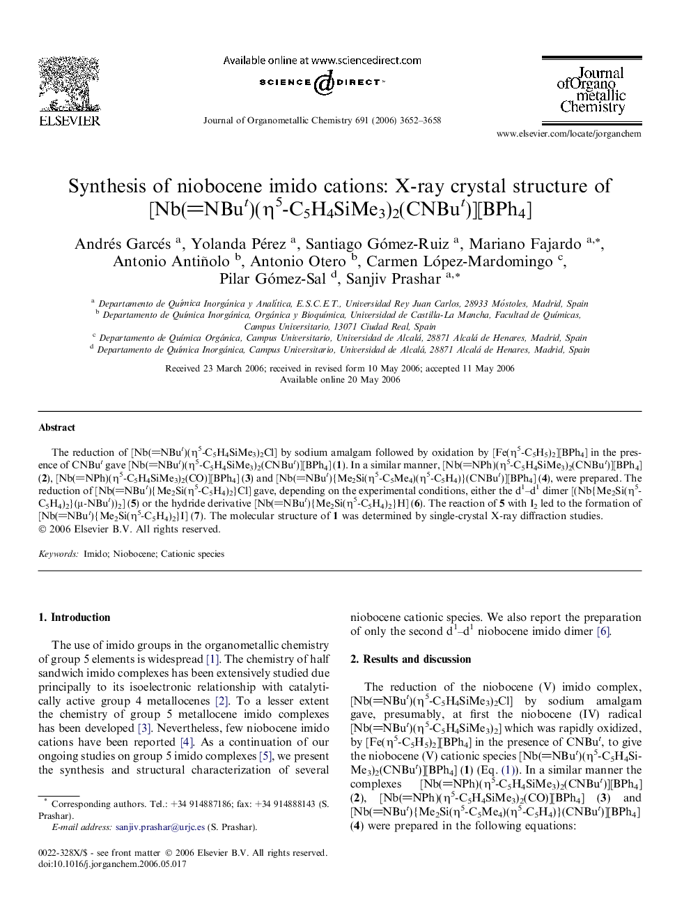 Synthesis of niobocene imido cations: X-ray crystal structure of [Nb(NBut)(η5-C5H4SiMe3)2(CNBut)][BPh4]