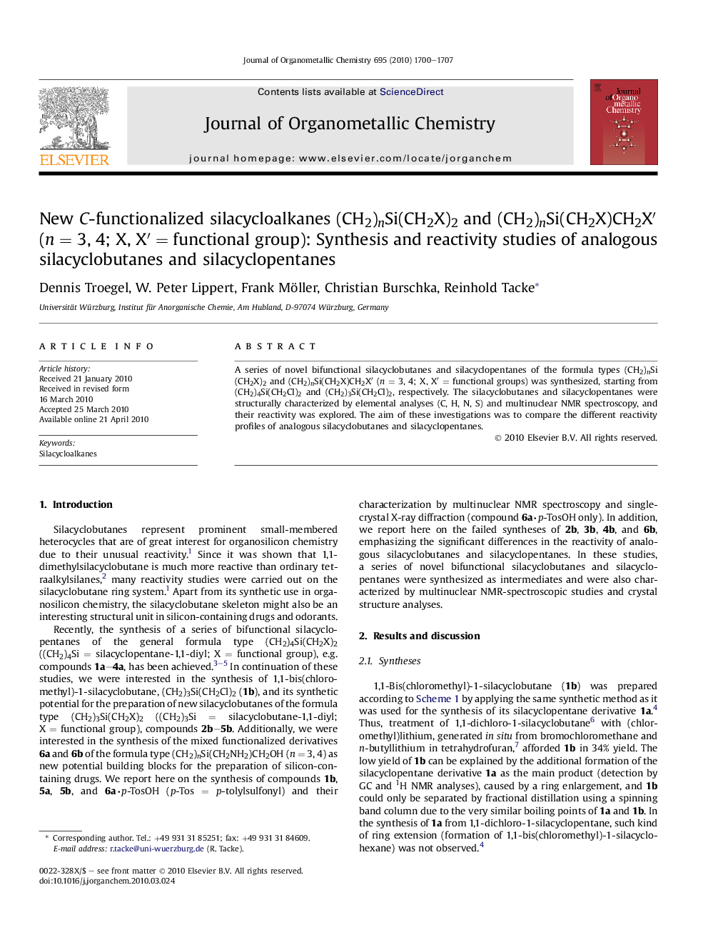 New C-functionalized silacycloalkanes (CH2)nSi(CH2X)2 and (CH2)nSi(CH2X)CH2X′ (n = 3, 4; X, X′ = functional group): Synthesis and reactivity studies of analogous silacyclobutanes and silacyclopentanes