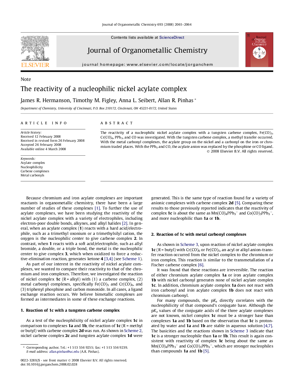 The reactivity of a nucleophilic nickel acylate complex