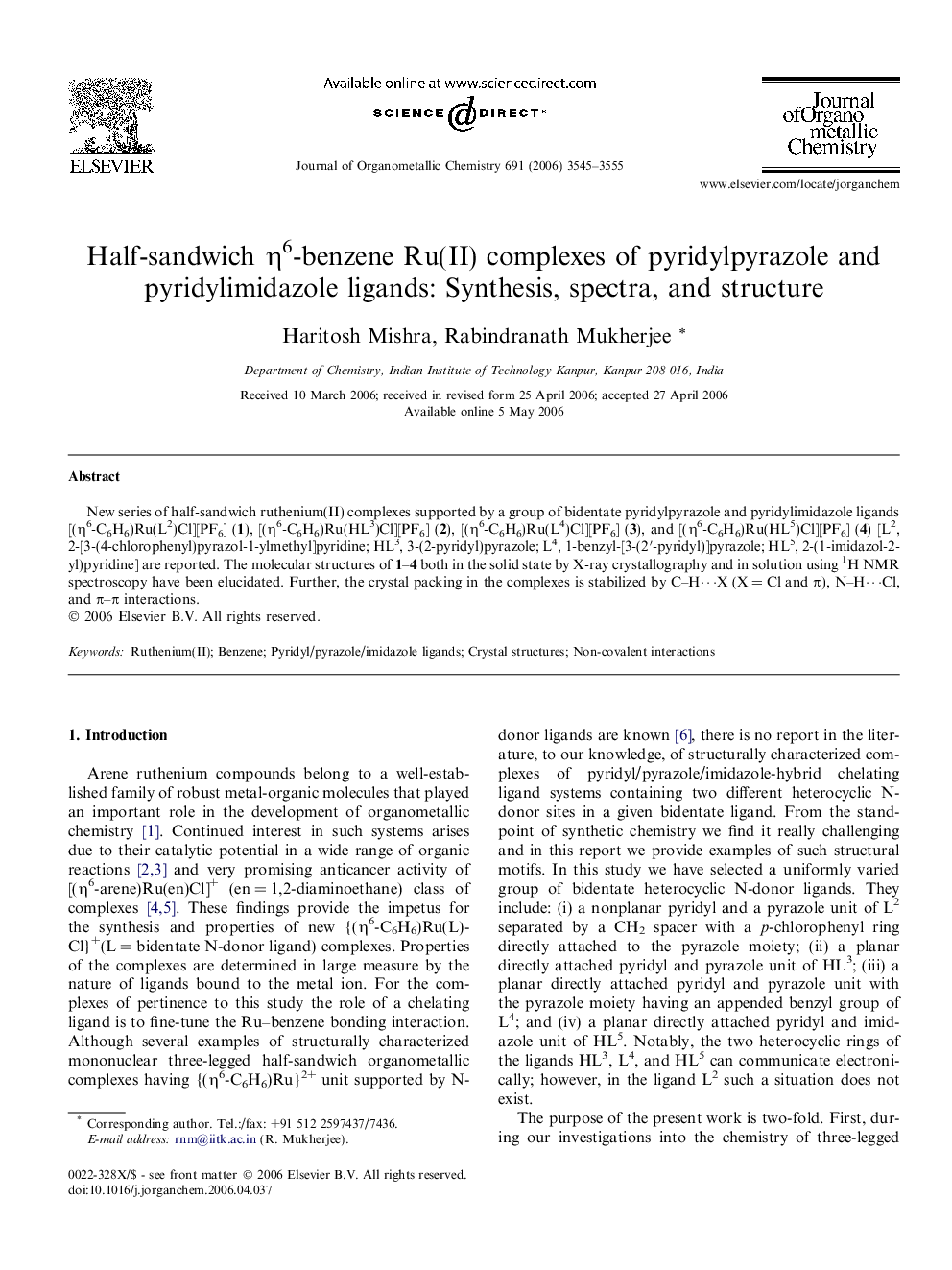 Half-sandwich η6-benzene Ru(II) complexes of pyridylpyrazole and pyridylimidazole ligands: Synthesis, spectra, and structure