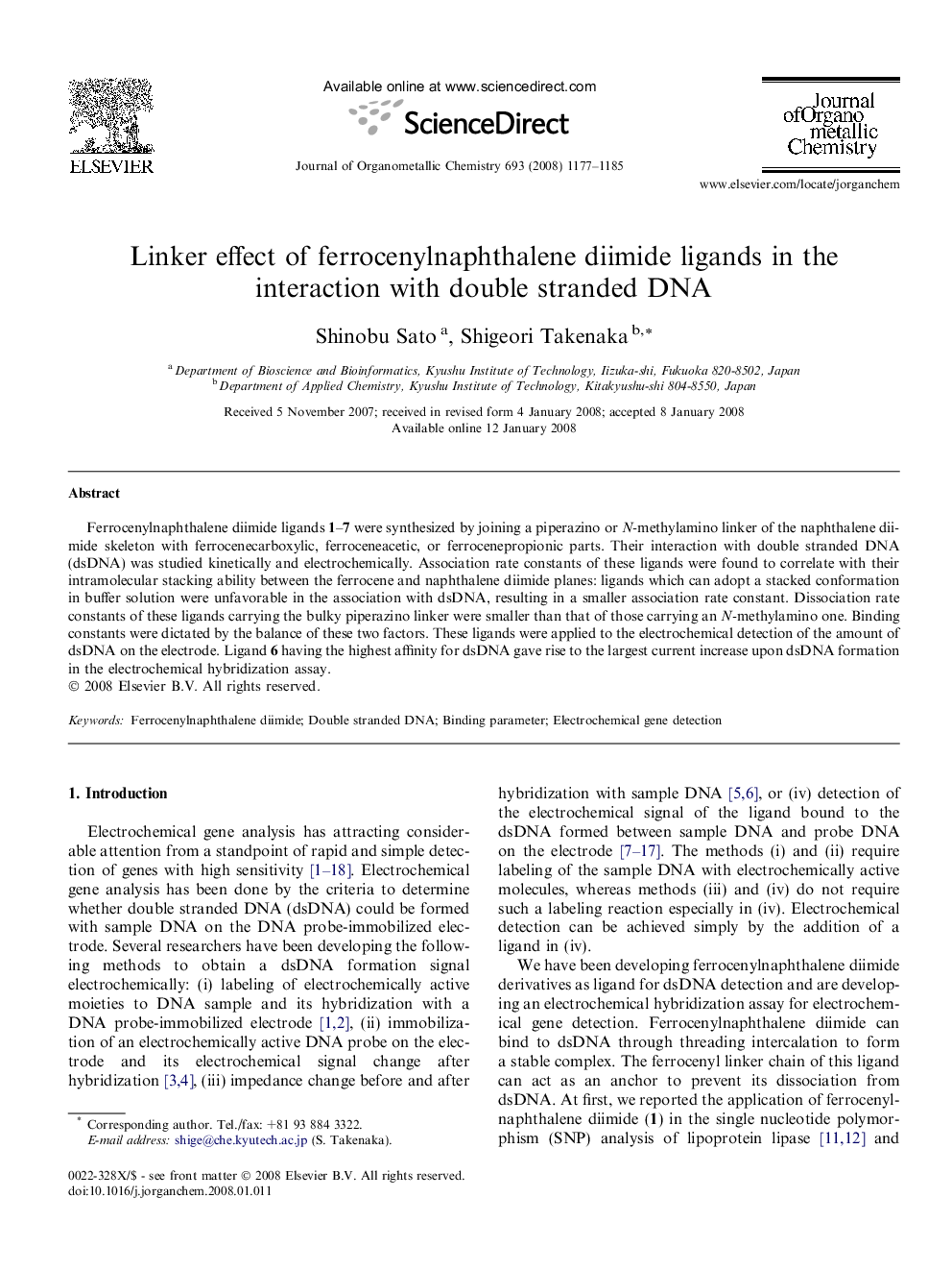 Linker effect of ferrocenylnaphthalene diimide ligands in the interaction with double stranded DNA