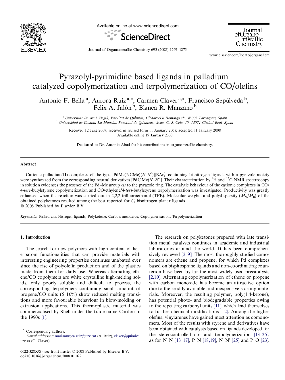 Pyrazolyl-pyrimidine based ligands in palladium catalyzed copolymerization and terpolymerization of CO/olefins