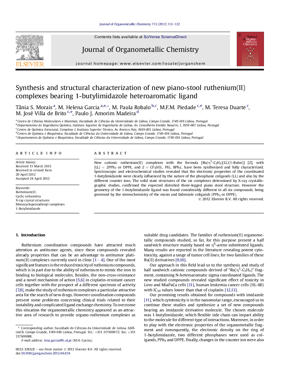 Synthesis and structural characterization of new piano-stool ruthenium(II) complexes bearing 1-butylimidazole heteroaromatic ligand