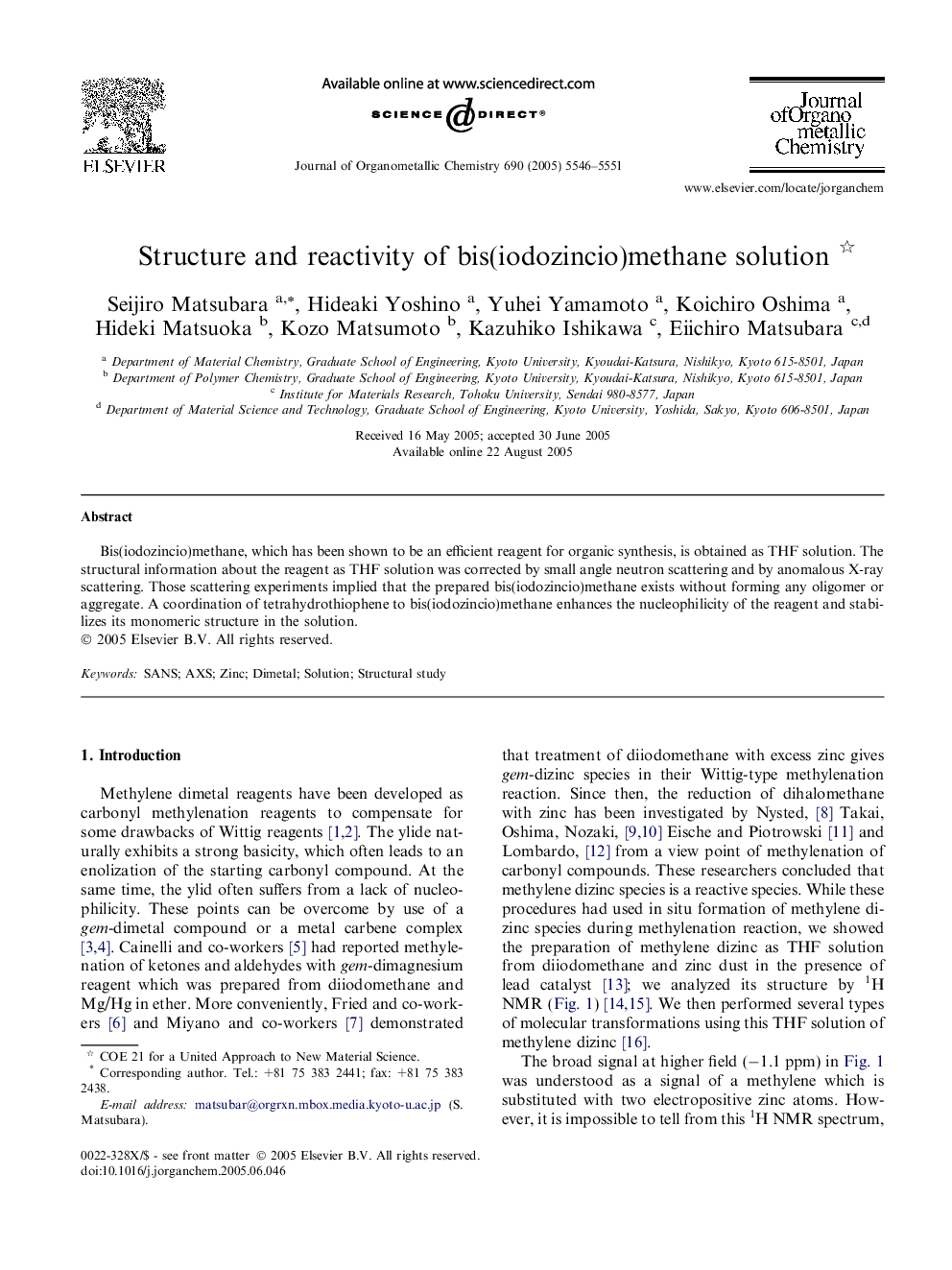 Structure and reactivity of bis(iodozincio)methane solution 