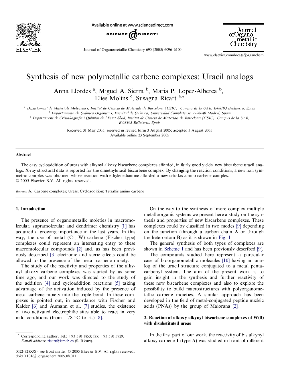 Synthesis of new polymetallic carbene complexes: Uracil analogs