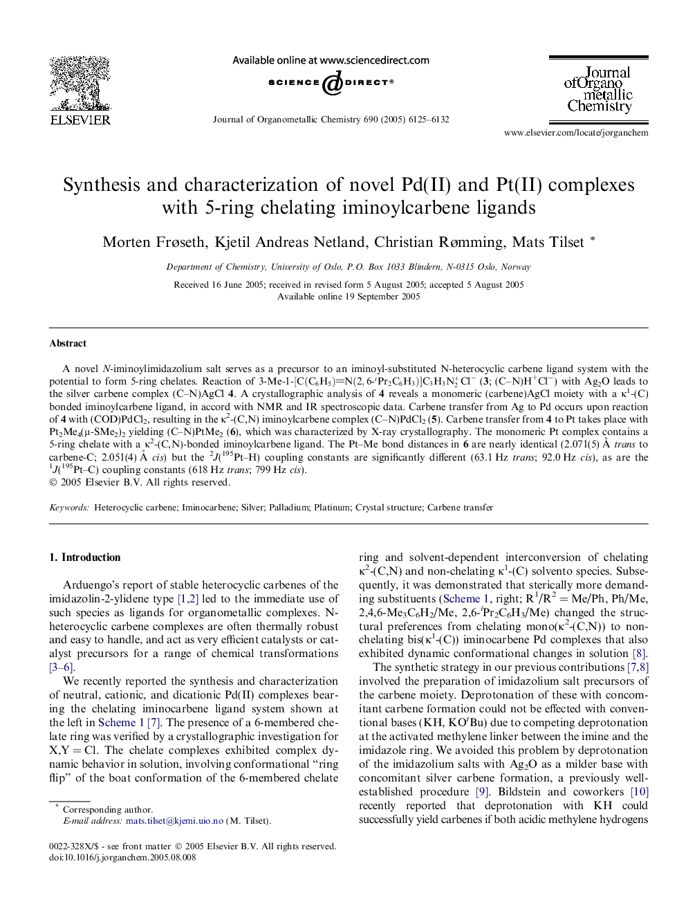 Synthesis and characterization of novel Pd(II) and Pt(II) complexes with 5-ring chelating iminoylcarbene ligands