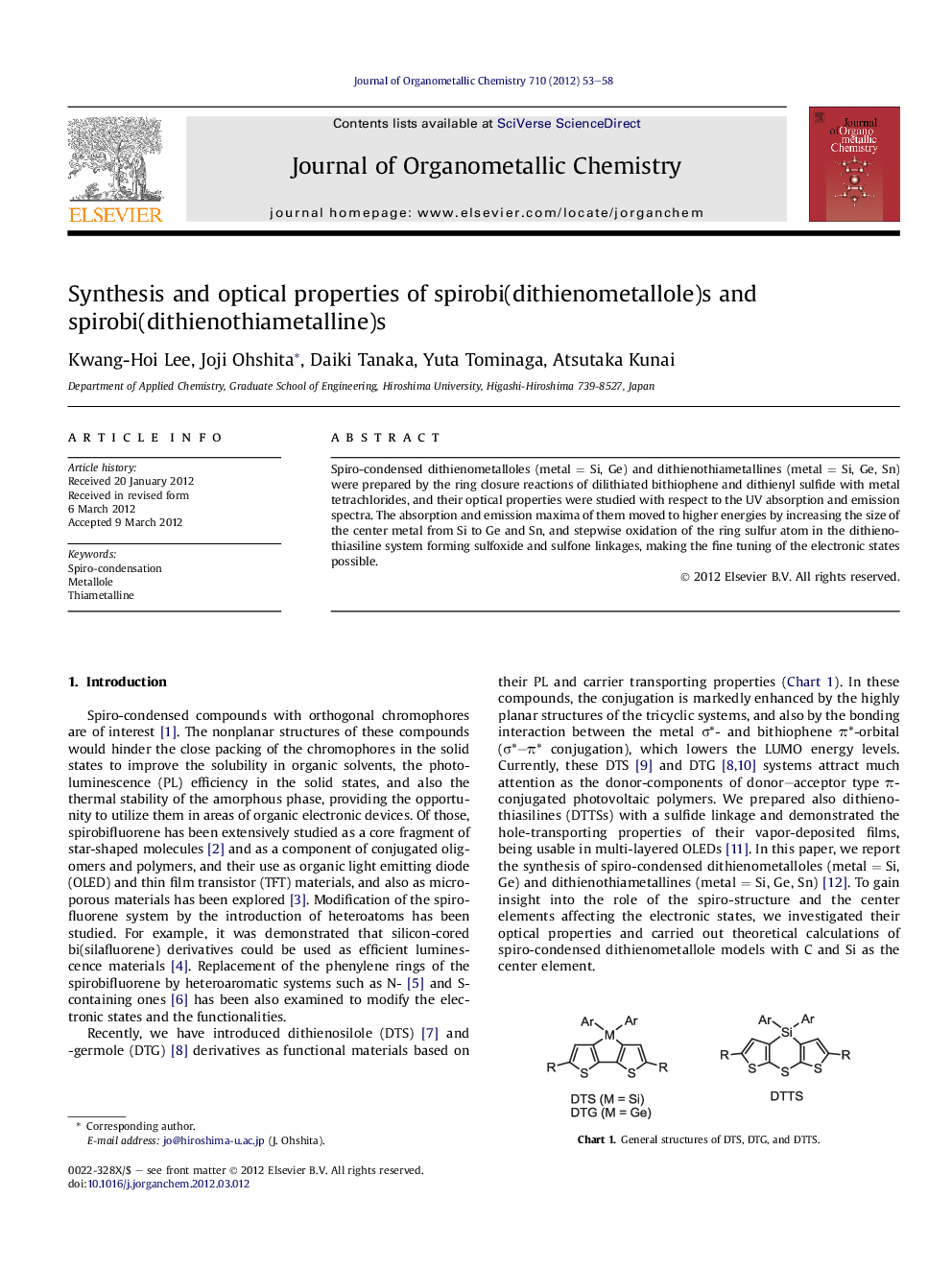 Synthesis and optical properties of spirobi(dithienometallole)s and spirobi(dithienothiametalline)s