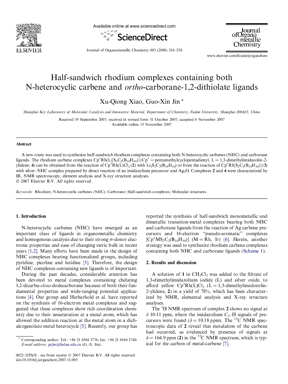 Half-sandwich rhodium complexes containing both N-heterocyclic carbene and ortho-carborane-1,2-dithiolate ligands