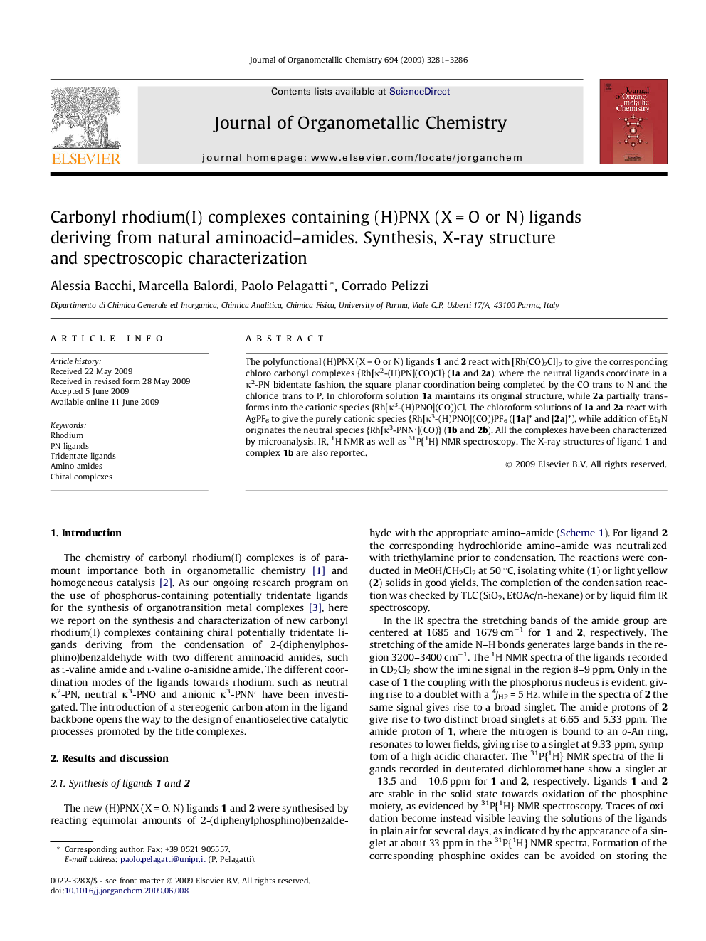 Carbonyl rhodium(I) complexes containing (H)PNX (X = O or N) ligands deriving from natural aminoacid–amides. Synthesis, X-ray structure and spectroscopic characterization