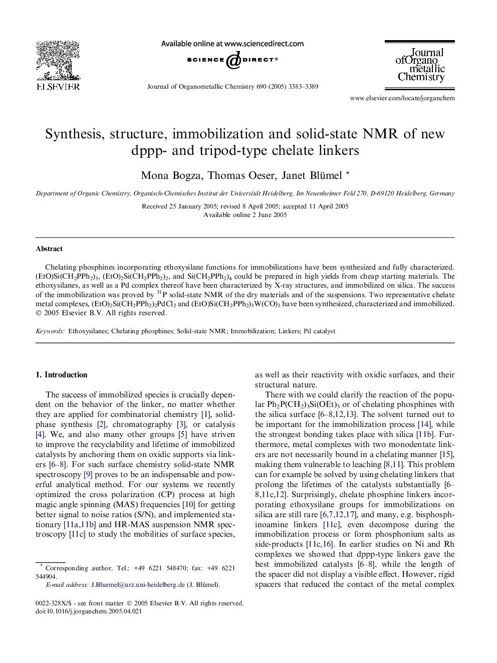 Synthesis, structure, immobilization and solid-state NMR of new dppp- and tripod-type chelate linkers