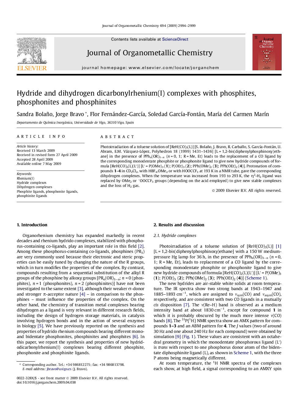 Hydride and dihydrogen dicarbonylrhenium(I) complexes with phosphites, phosphonites and phosphinites
