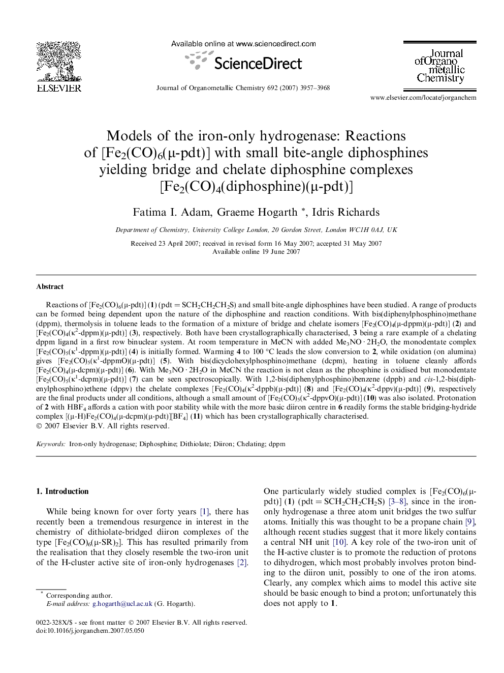 Models of the iron-only hydrogenase: Reactions of [Fe2(CO)6(μ-pdt)] with small bite-angle diphosphines yielding bridge and chelate diphosphine complexes [Fe2(CO)4(diphosphine)(μ-pdt)]