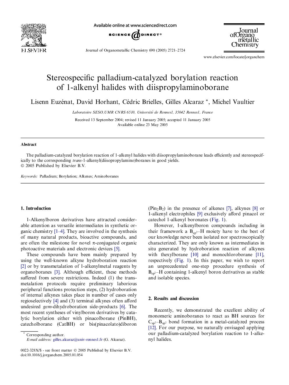 Stereospecific palladium-catalyzed borylation reaction of 1-alkenyl halides with diispropylaminoborane