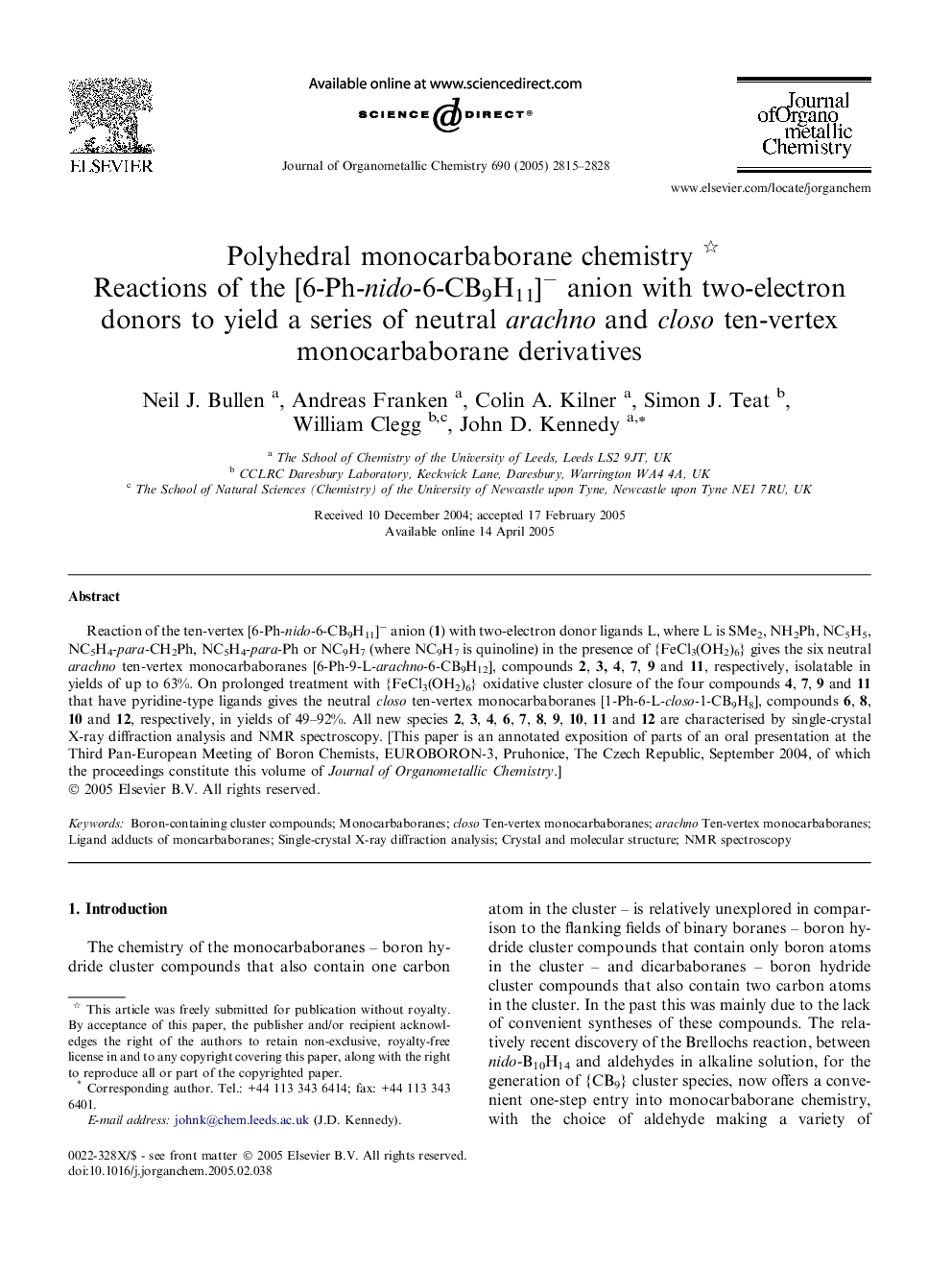 عکس صفحه اول مقاله: Polyhedral monocarbaborane chemistry Polyhedral monocarbaborane chemistry
