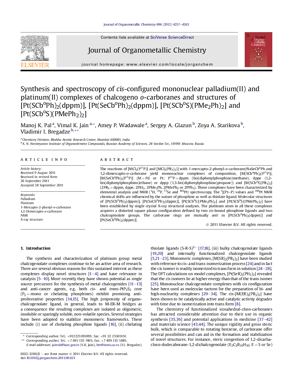 Synthesis and spectroscopy of cis-configured mononuclear palladium(II) and platinum(II) complexes of chalcogeno o-carboranes and structures of [Pt(SCboPh)2(dppm)], [Pt(SeCboPh)2(dppm)], [Pt(SCboS)(PMe2Ph)2] and [Pt(SCboS)(PMePh2)2]