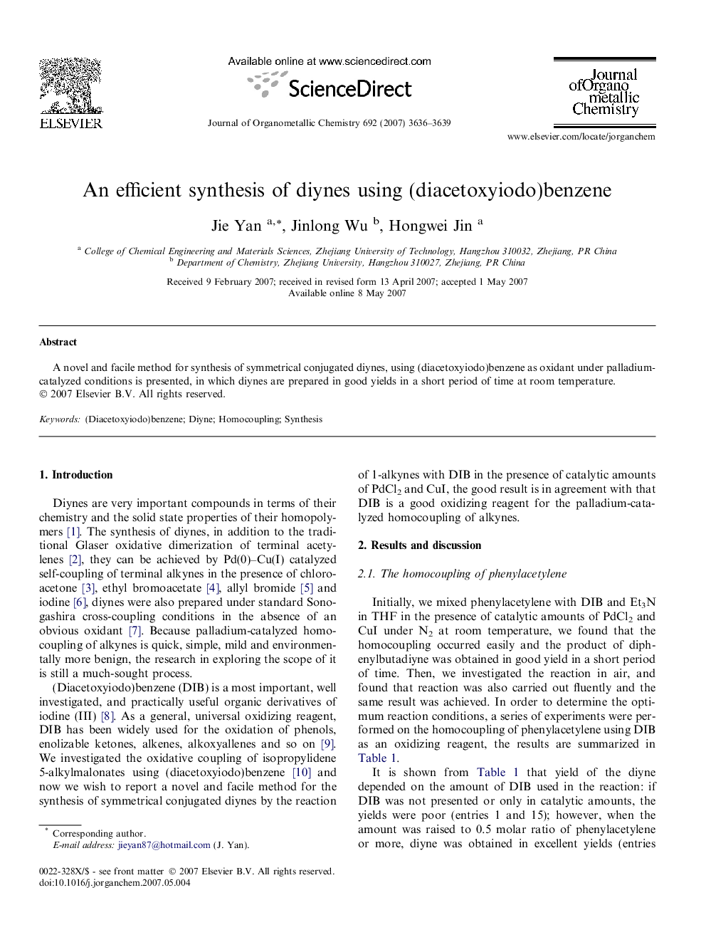 An efficient synthesis of diynes using (diacetoxyiodo)benzene