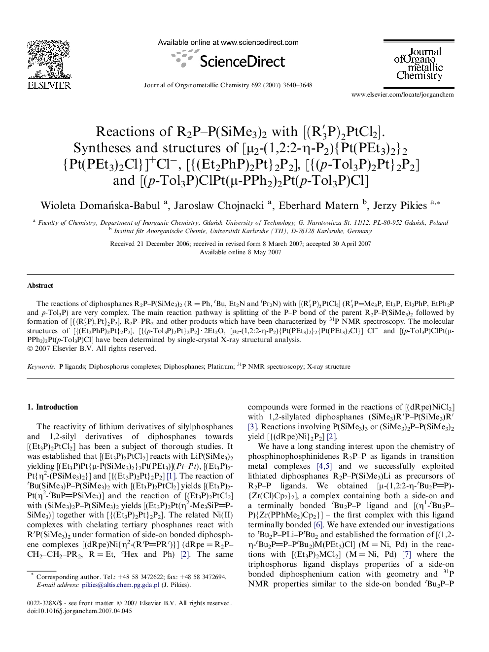 Reactions of R2P–P(SiMe3)2 with [(R3′P)2PtCl2]. Syntheses and structures of [μ2-(1,2:2-η-P2){Pt(PEt3)2}2{Pt(PEt3)2Cl}]+Cl−, [{(Et2PhP)2Pt}2P2], [{(p-Tol3P)2Pt}2P2] and [(p-Tol3P)ClPt(μ-PPh2)2Pt(p-Tol3P)Cl]